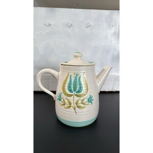 Franciscan Tulip Time Blue Green Earthenware Coffee Pot Server Lid 1960's